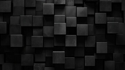 Abstract dark background with three-dimensional black cubes arranged in a modern, artistic pattern suitable for design and creative projects