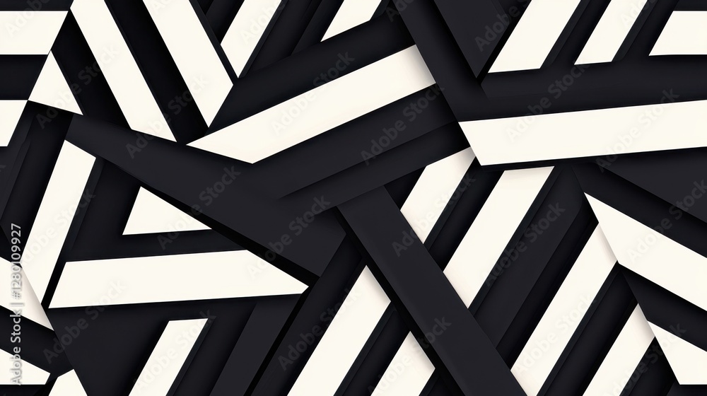 Poster abstract monochrome geometric pattern with dynamic lines and shapes creating depth and texture for m