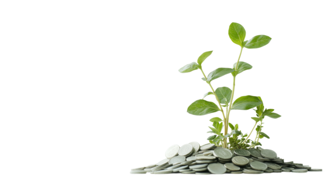 Growing Wealth: Plants and Coins Concept