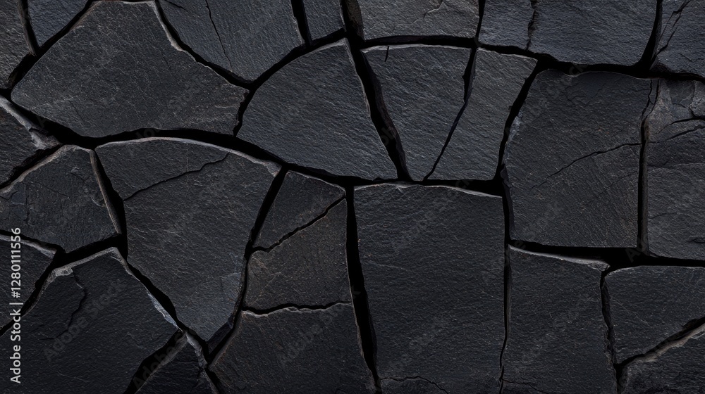 Poster dark cracked slate stone surface with angular fractures and textural detail for background or design
