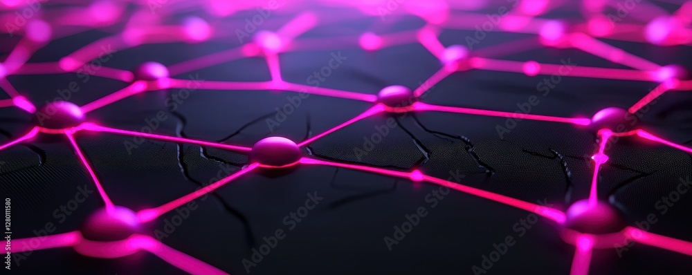 Aufkleber a vibrant network of interconnected nodes and lines, glowing in pink against a dark background, repr