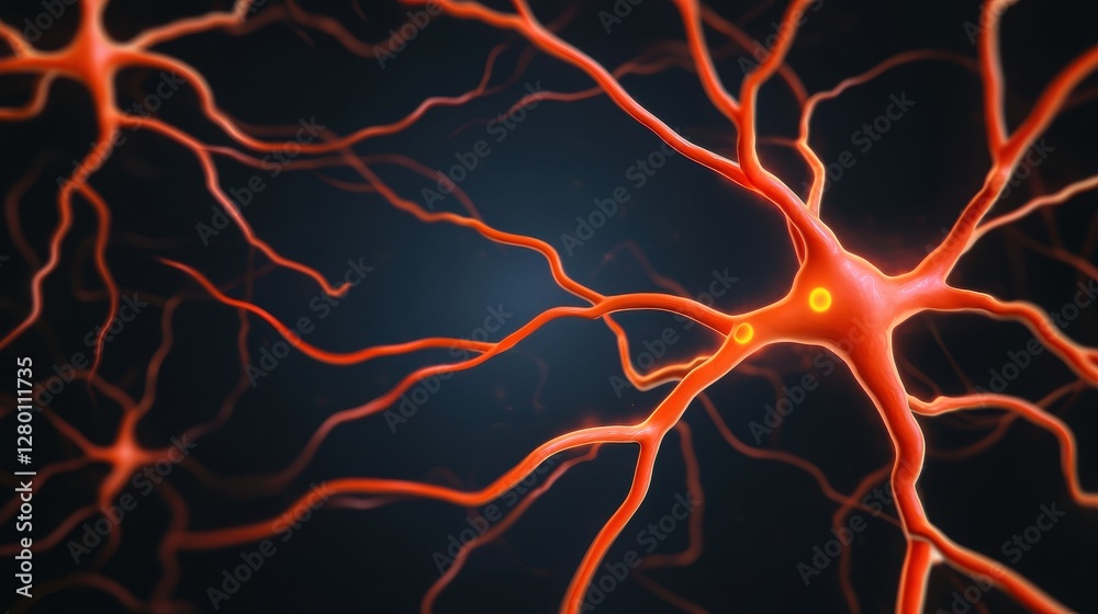 Poster A close-up view of neurons showcasing intricate networks with glowing connections against a dark background.