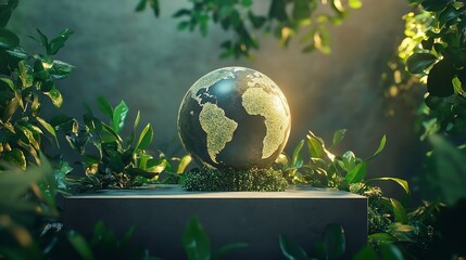 Vibrant earth nestled in lush flowers, showcasing nature's beauty and harmony during a serene sunlight glow 
