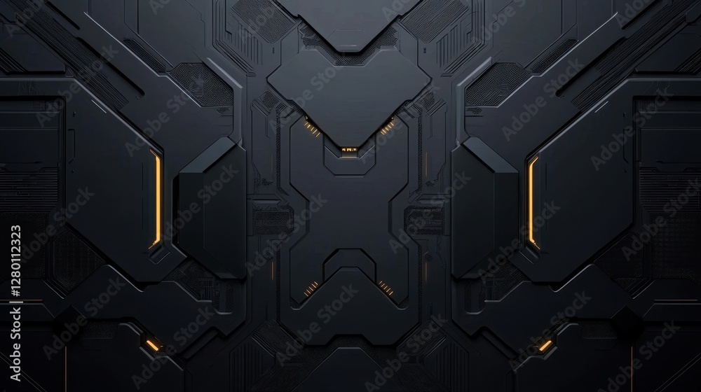 Poster futuristic abstract background with geometric shapes and illuminated lines in dark tones for technol