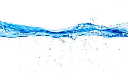 Water Splashes and Drops Isolated on Transparent Background: Abstract Blue Wave