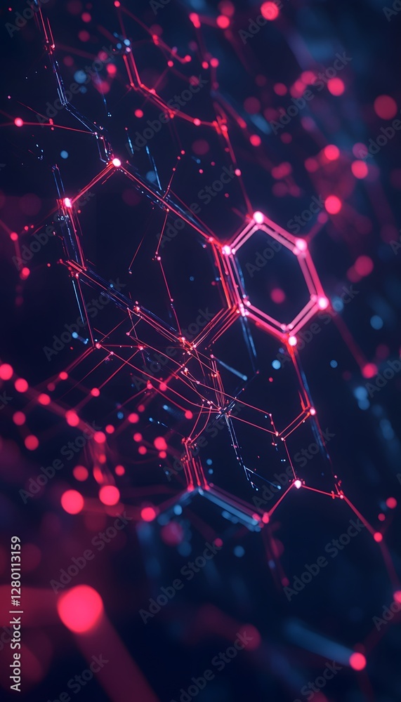 Wall mural a futuristic data network with interconnected red and blue lines