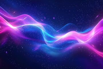 Fototapeta premium Abstract cosmic wave, glowing pink and blue energy flow in dark space.