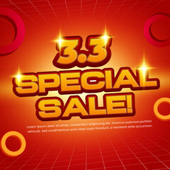 3.3 Special Sale Premium Red-Themed Sale Banner Design with Bold 3D Text and Shiny Golden Effects for Promotions banner Templates
