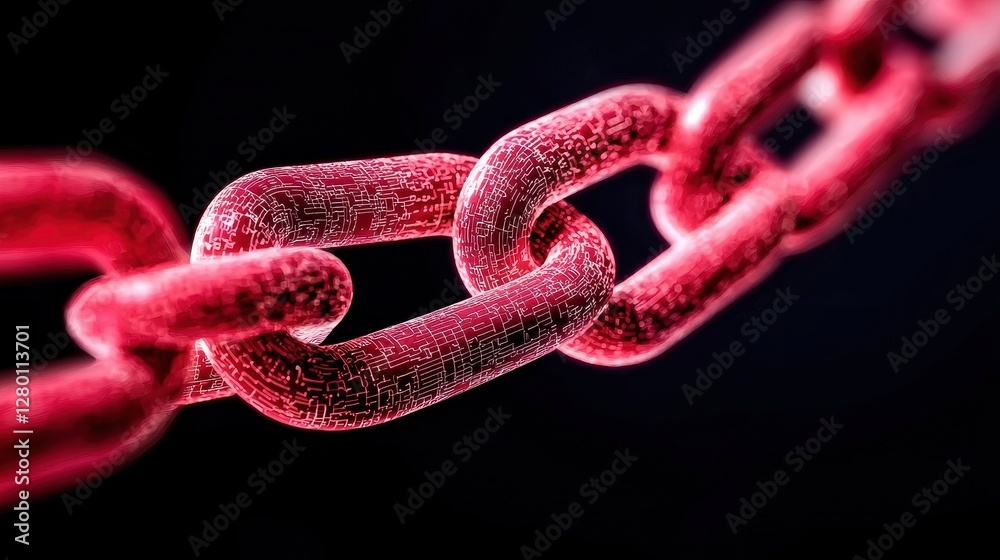 Aufkleber A close-up view of a vibrant red chain link against a dark background, highlighting its texture and detail.