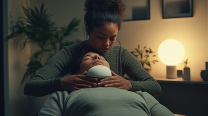 Nerve therapy session in a peaceful wellness space with a therapist. Featuring relaxation and healing