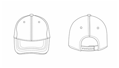 Baseball Cap Technical Sketch with front and back views