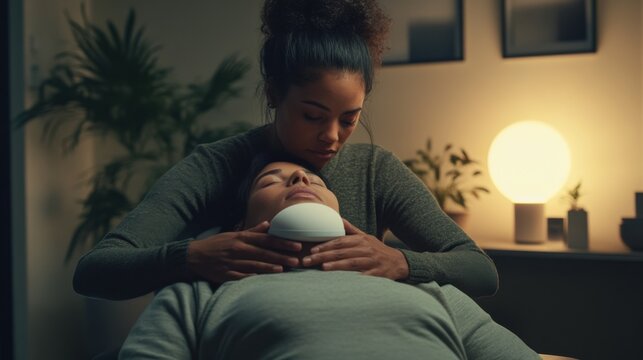 Nerve therapy session in a peaceful wellness space with a therapist. Featuring relaxation and healing