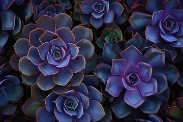 Vibrant close-up of purple succulents with intricate textures and patterns