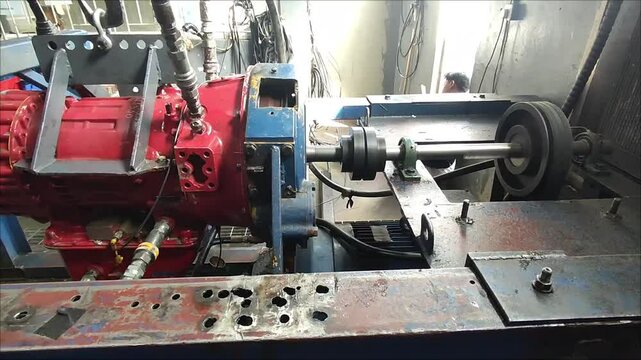 Allison Transmission HT 750 and CLT 750 series Dyno Test in a Professional Automotive Workshop or Test bench at Balikpapan. Red color