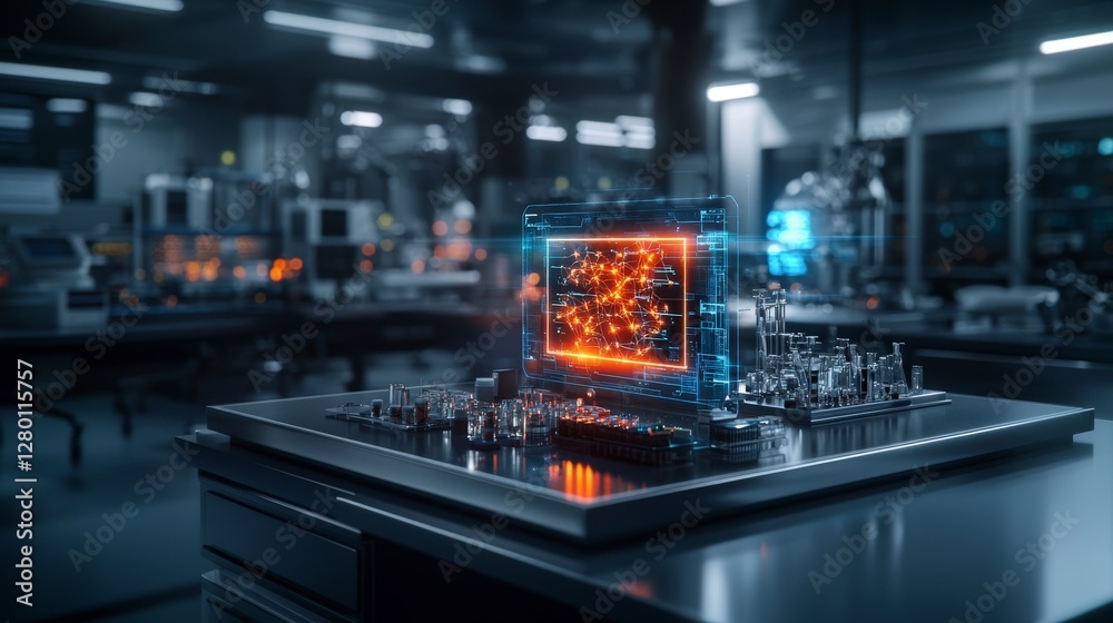 Poster advanced holographic diagnosis chart displayed in high-tech laboratory environment futuristic techno
