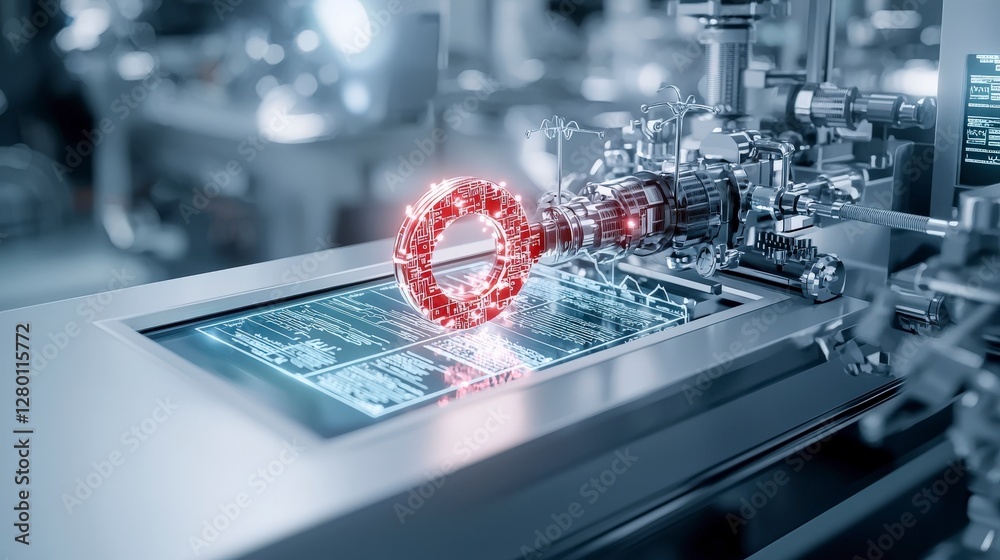 Poster unlocking security a glowing holographic key at a high-tech facility digital art futuristic environm