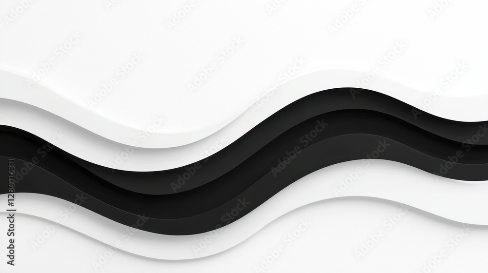 Poster abstract black and white wavy paper layers on white background creating depth and dimension for mode