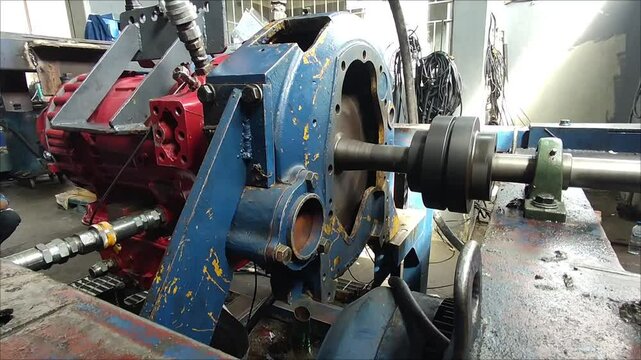 Allison Transmission HT 750 and CLT 750 series Dyno Test in a Professional Automotive Workshop or Test bench at Balikpapan. Red color