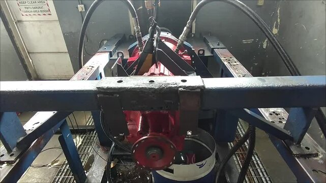 Allison Transmission HT 750 and CLT 750 series Dyno Test in a Professional Automotive Workshop or Test bench at Balikpapan. Red color