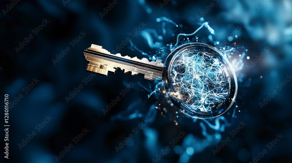 Poster Secure holographic key unlocks detailed information access digital realm sci-fi concept futuristic environment