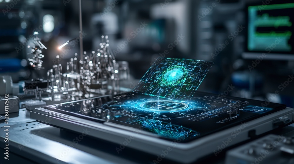 Poster Advanced security system for holographic technology in a laboratory setup high-tech environment futuristic concept