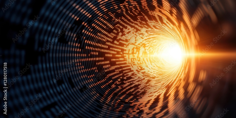 Poster A vibrant, abstract image depicting swirling data patterns converging towards a bright light source, evoking a sense of depth and technological innovation.