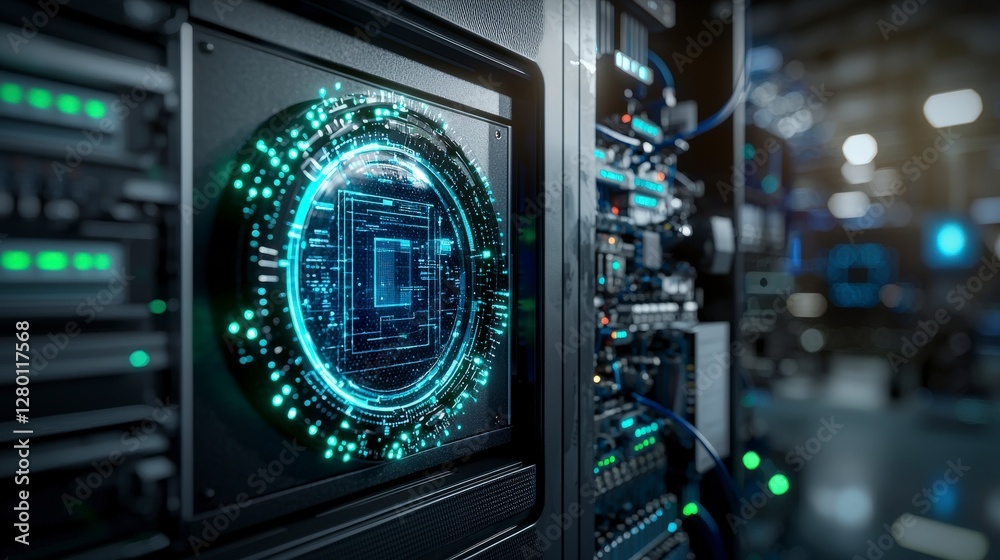 Poster Advanced security system guarding holographic technology high-tech facility digital visualization secure environment
