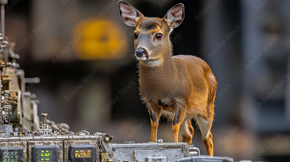 Poster muntjac deer as aerospace engineer planning in an innovative workshop environment nature and technol