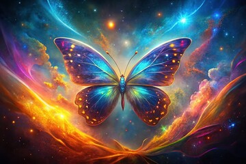 Abstract Cosmic Butterfly: Vibrant Energy Field in Deep Space