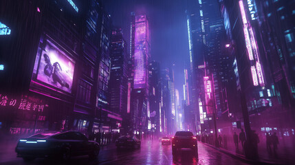 futuristic cyberpunk city at night