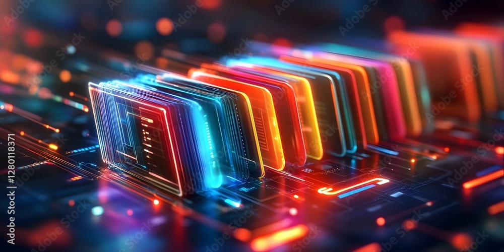 Poster futuristic abstract network grid featuring files and folders in a digital environment