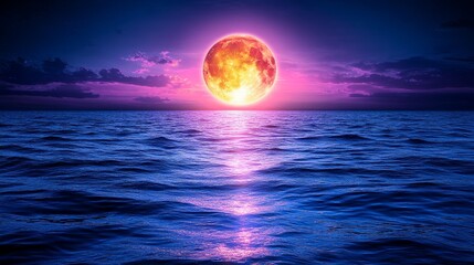 Mystical ocean horizon with luminous sphere casting ethereal glow creating a surreal seascape at twilight in a dreamlike environment