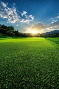 Serene Sunset Over Lush Golf Course