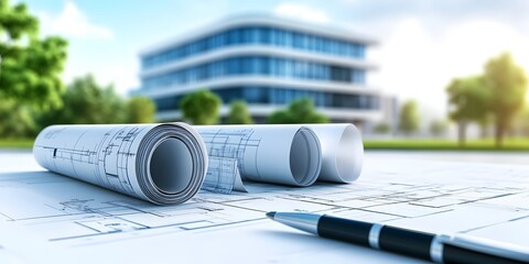Architectural blueprints for a new office building urban environment architectural plan outdoor view design concept