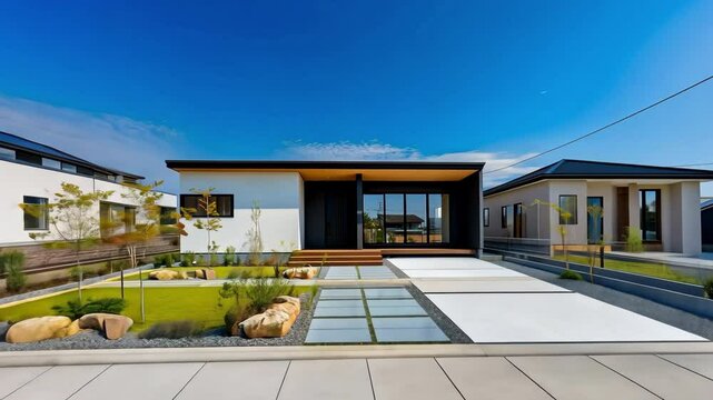 シンプルな日本の平屋住宅、戸建て住宅