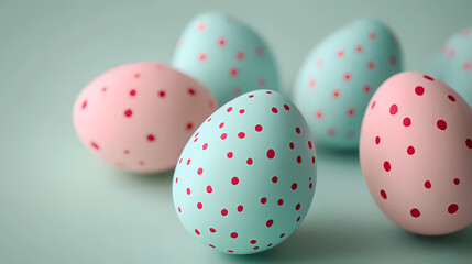 Easter Eggs with Red Dots on a Teal Surface