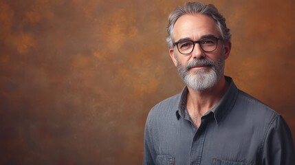 Obraz premium Portrait of a Mature Man with Glasses and a Beard Against a Warm Background