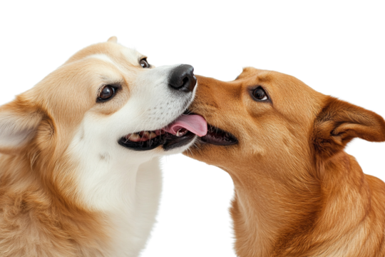 Two cute golden retriever puppies, part of a happy group of young canine pets