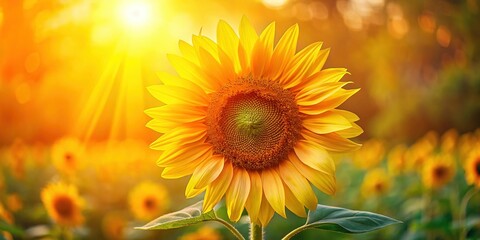 Fototapeta premium Bright Yellow Sunflower in Vibrant Orange Summer Garden - Stock Photo