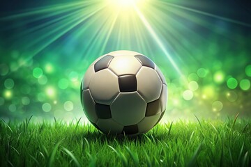 Fototapeta premium Close-up 3D Render of Soccer Ball on Lush Green Grass Field - Perfect for Sports or Advertisement Background
