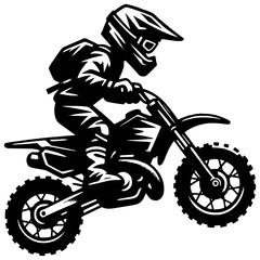 Motorcross Silhouette: A dynamic illustration showcases a motocross rider, skillfully navigating challenging terrain on a powerful dirt bike, capturing the essence of speed and agility. 
