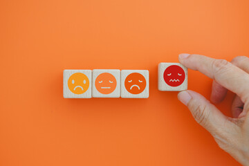 For negative thinking, mental health, emergency case, worst ranking management concept, hand hold...