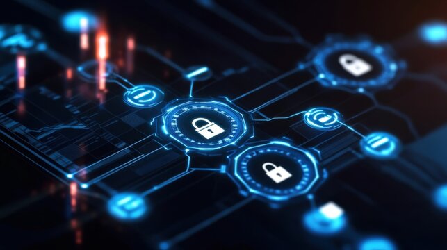 Cybersecurity innovations in data protection digital networks infographic high-tech environment close-up view future concepts - Powered by Adobe