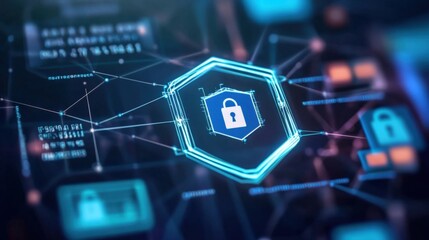 Cybersecurity protection measures digital environment infographic virtual space close-up safeguarding data