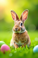 Easter bunny in the grass. Natural sunlight