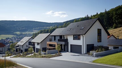 Modern homes nestled in a valley