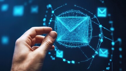 Digital communication evolution email technology virtual workspace infographic futuristic design close-up view innovation for success