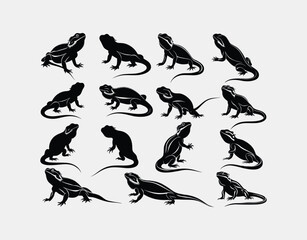 Fototapeta premium Bearded Dragon Silhouette Vector Template Set