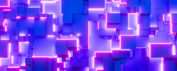 Futuristic 3D Geometric Background with Neon Lights