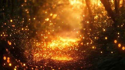 enchanted forest path illuminated by magical orbs creates a dreamy and otherworldly atmosphere